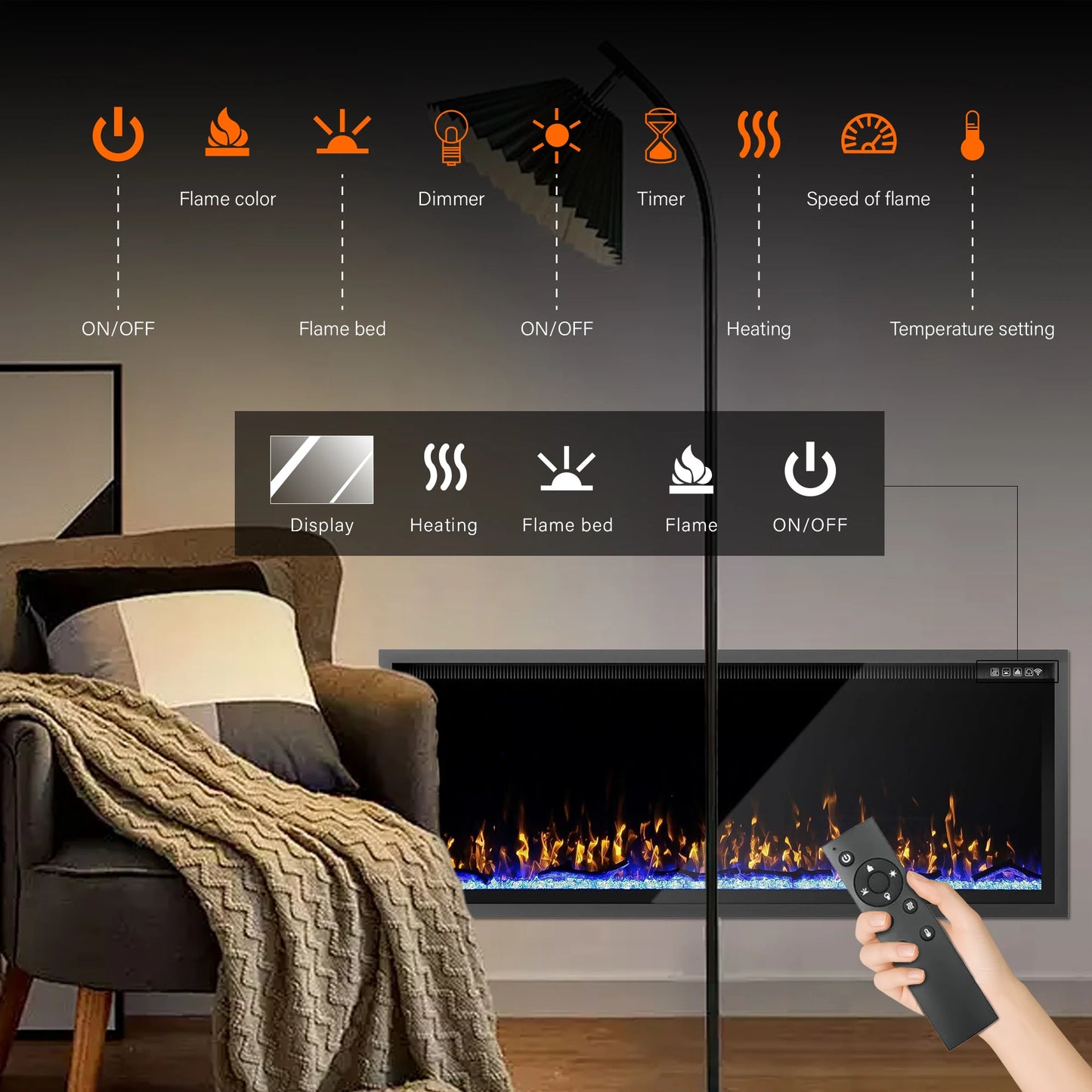 Electric Fireplace Customizable Length Electric Fireplace Gas Powered LED Flame WiFi APP Remote Touch Control French Metal For H
