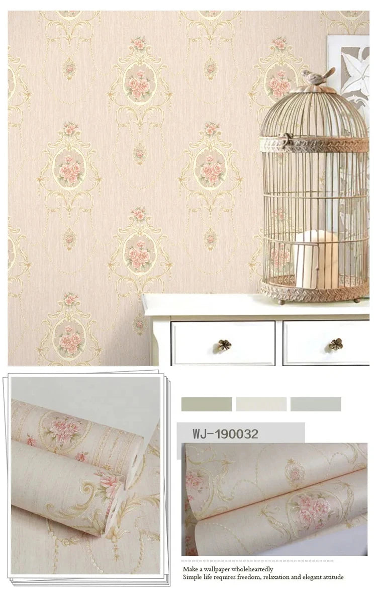American Pastoral Non-Woven Wallpaper 3D Three-Dimensional Background Wall Home Bedroom Living Room Ab Matching Floral Wallpaper