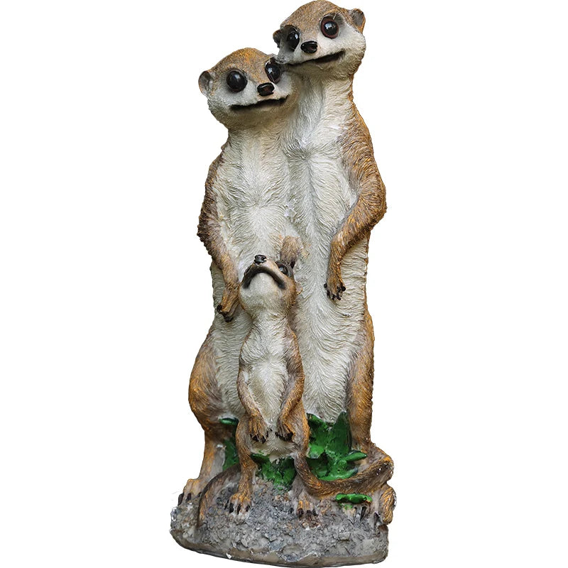 Outdoor Garden Courtyard Decoration - Home Decor Figurine Balcony Simulation Animal Meerkat Mongoose Family Gardening Sculpture