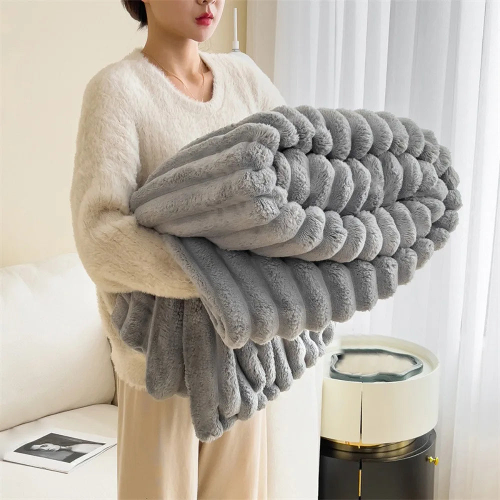 New Cotton Warm Blanket Spandex Solid Color Throw Blanket Skin-Friendly Double Sided Plush Striped Blankets Home Office
