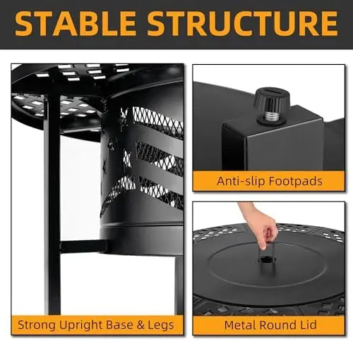42" Outdoor Fire Pit with 2 Grills - Wood Burning Firt for Outside with Cover & Poker, Heavy Duty Metal Fire Pit Large