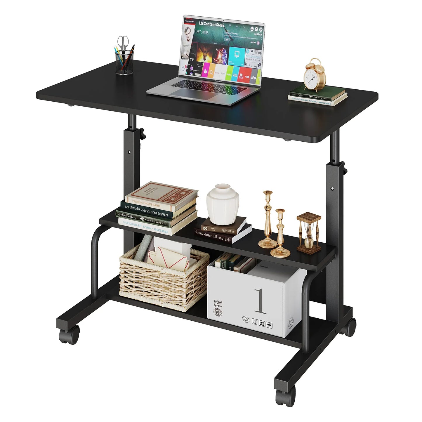 JHK 31.5IN Adjustable Height Mobile Standing Computer Desk with Locking Wheels Metal Frame Portable Workstation for Walking Pad
