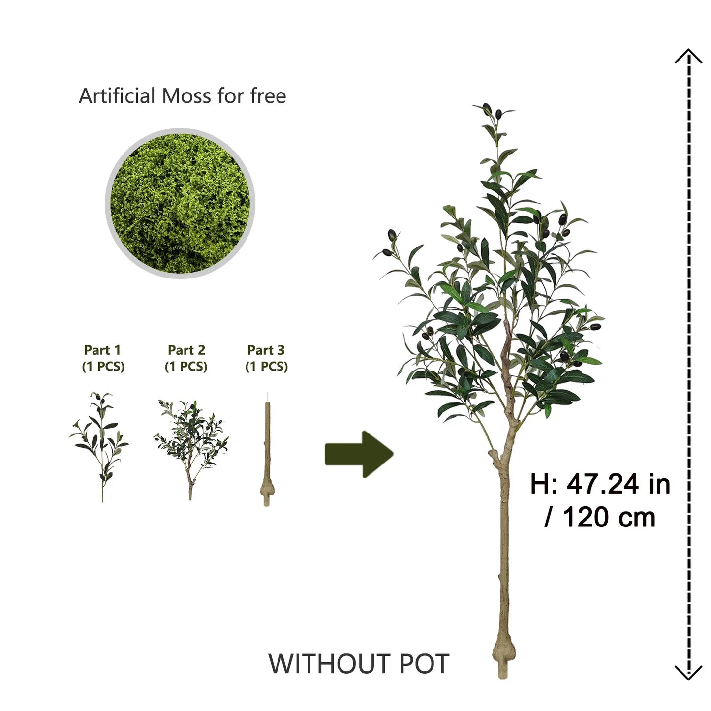 4ft/5ft/6ft Artificial Olive Plant Tree Plant Branch Greenery Fake Plant Indoor Outdoor for Home Garden Living Room Decoration