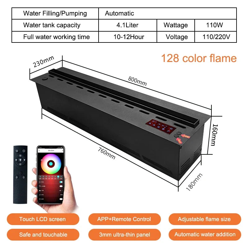 Smart Steam LED Simulated Flame Atomization Fireplace TV Decorative Fireplace Mobile App Smart Fireplace -Phone Control Fire Pit