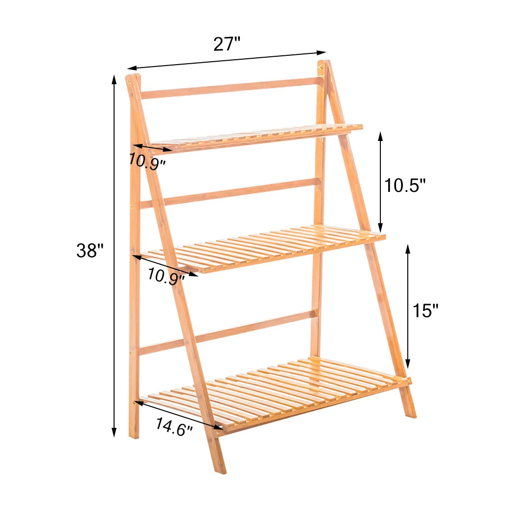 70/100cm Bamboo Plant Stand Folding 3 Tier Flower Pot Display Shelf Indoor Outdoor Ladder Garden Rack for Patio Balcony Living Room