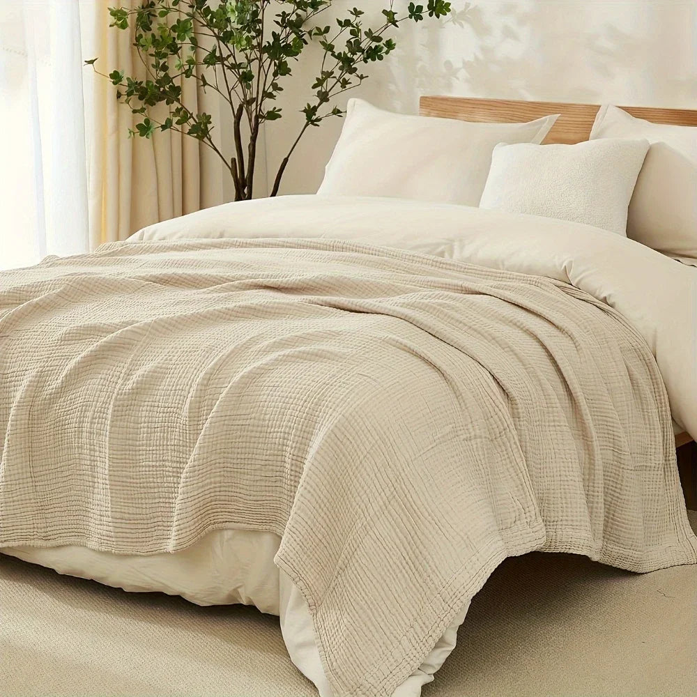 Large 6-Layer Gauze Blanket All-Season Soft Breathable for Adults Sofa or Bed Bedding Hand Wash Only Neutral Beige for Men Women