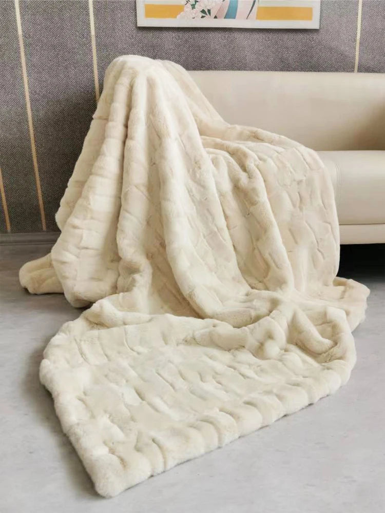 Faux Fur Mink Blankets Double Layers 100% Acrylic Soft Warm Thick Throw Sofa Bed Home Decoration Fleece Blankets