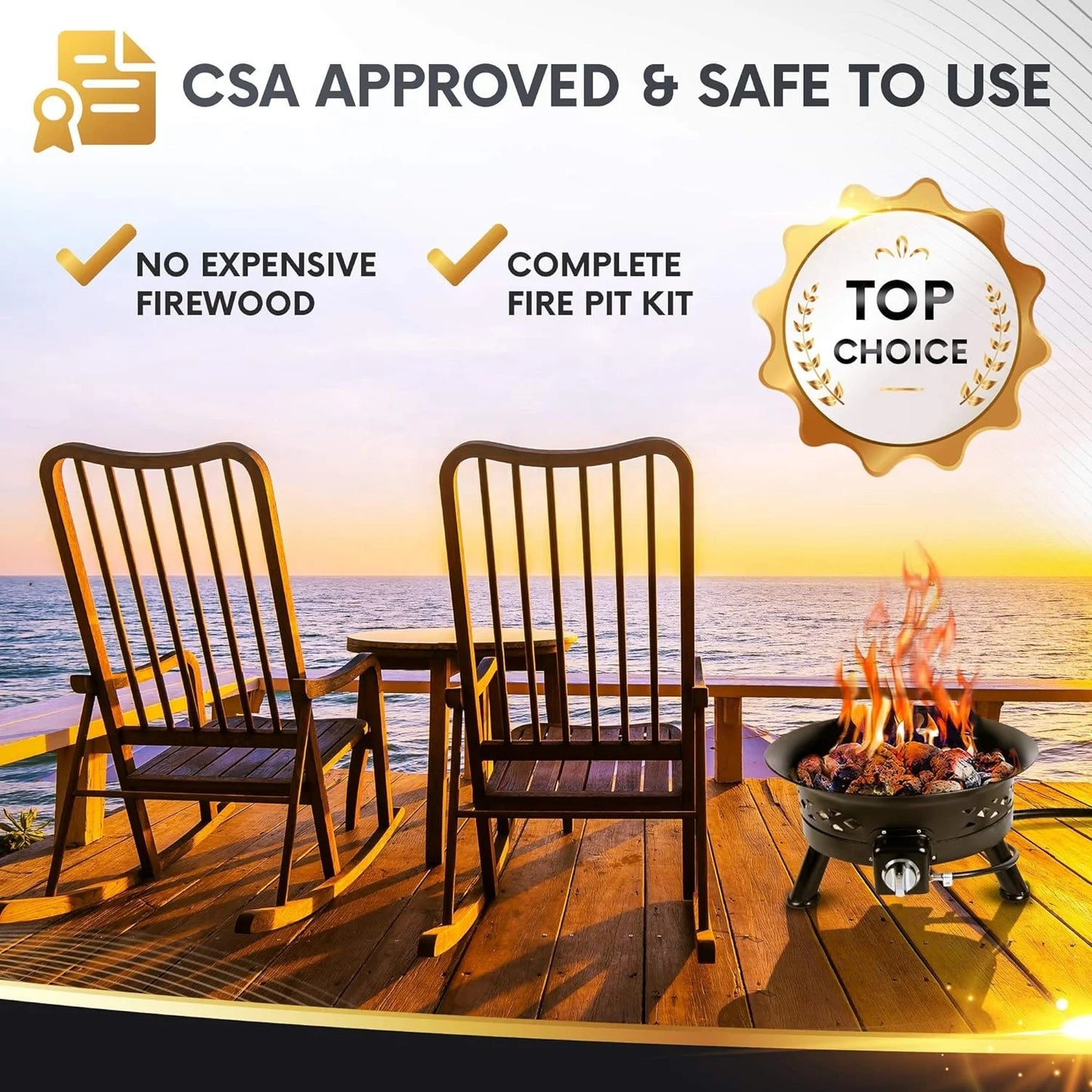 RTS 24inch Gas Fire Pit Camping Portable Fire Pit Backyard Patio Fire Pit Outdoor with Steel burner
