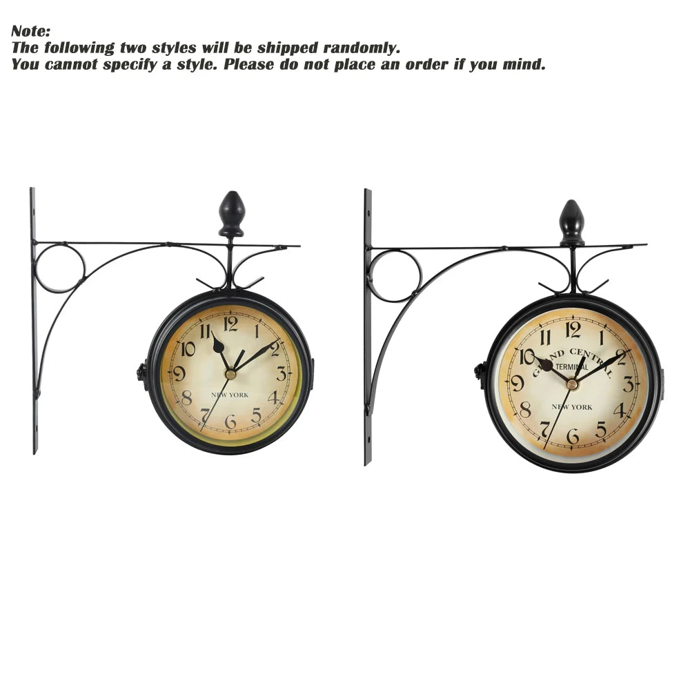 Wall Clock Retro Double-Sided Wall Clock Battery Operated Silent Station Clock Antique Wall Clock For Living Room Bedroom Office