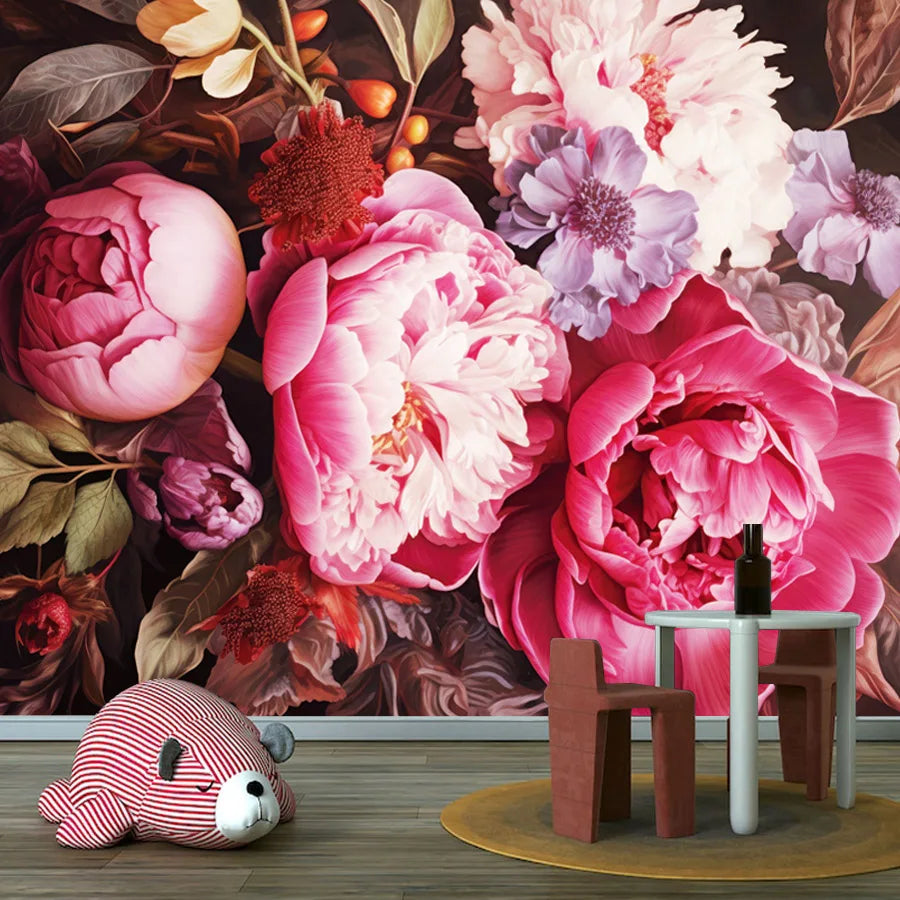 20+ Girly Wallpaper for Living Room Natural Floral Pink Rose Background, Self Adhesive Optional, Walls Art Bed Home Decor Mural