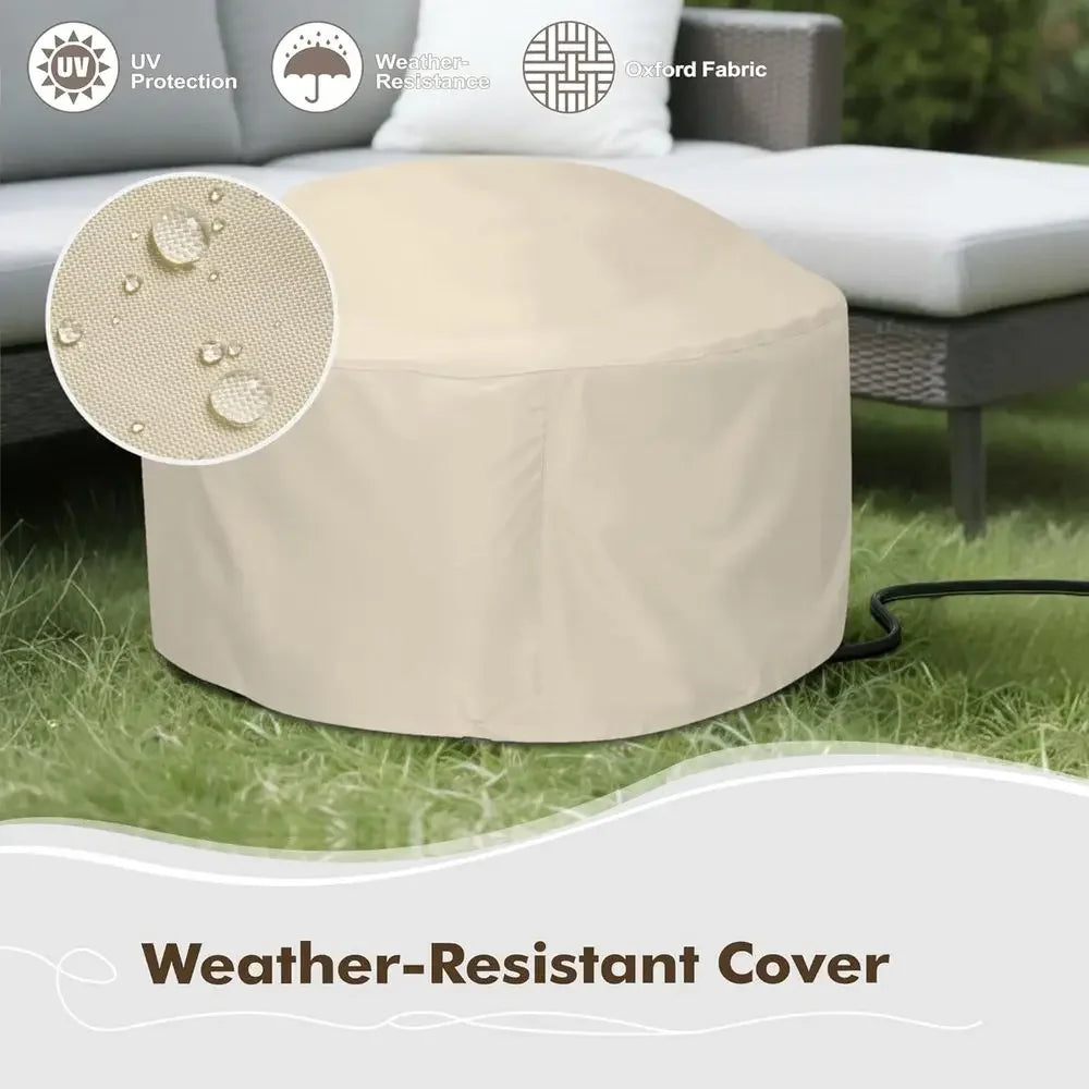 30 Round Propane Fire Pit Table with 50K BTU, Lid, Rock Tank Storage, and Cover - Outdoor Patio Gas Fire Pit with Teak Finish