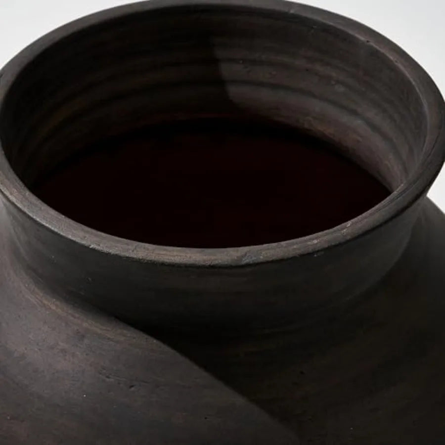Brown ceramic large 13 tall Zen-style vase for home decor terra cotta pitcher with distressed farmhouse finish pottery decorati