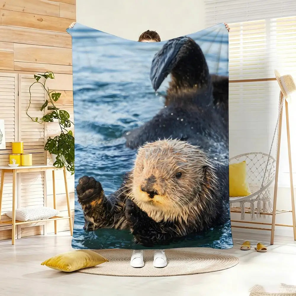 Marine animal sea otters Throw Soft Warm Throw Blanket for Bedroom Living Room Bed Travel Camping Picnic Gift