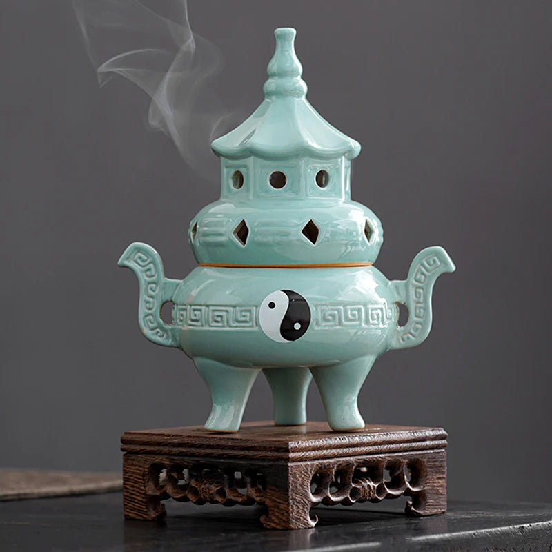 Tall Tai Chi Eight Trigu Stove Living Room Decoration Creative Home Indoor Plate Incense Burner Ceramic Incense Burner