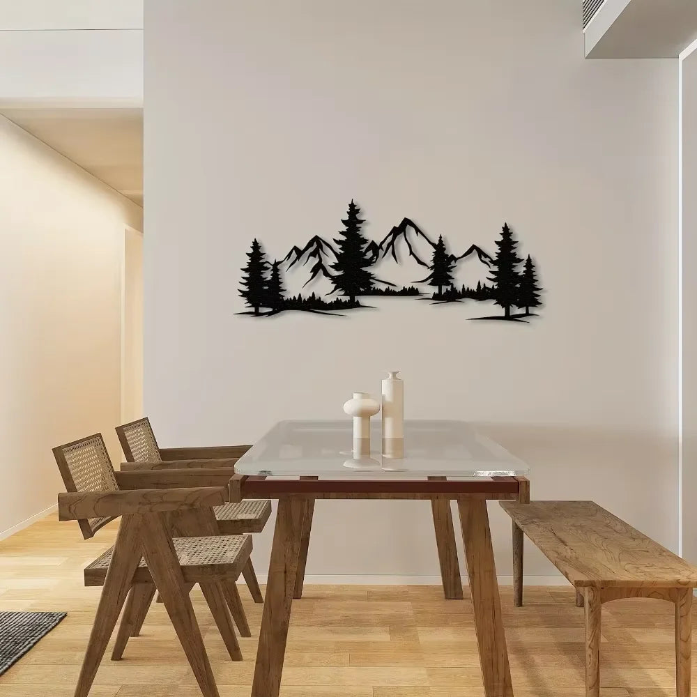 Charming Handmade Rustic Metallic Forest & Mountain Wall Art with Evergreen Tree Design for Kids Room Farmhouse Christmas Gift