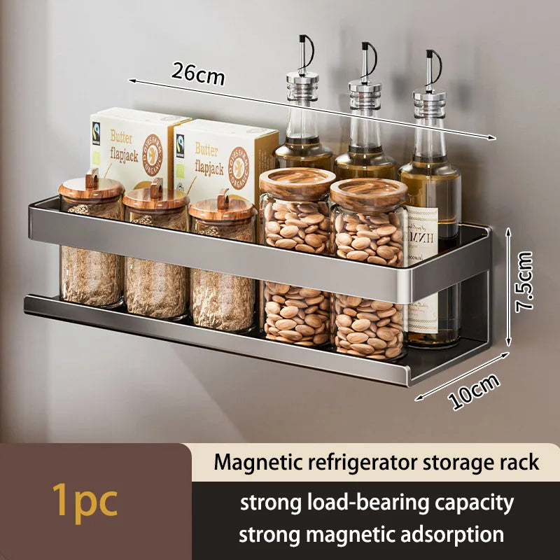 Kitchen Refrigerator Side Magnetic Storage Rack Magnet Punch-free Wall-mounted Organizer Multi-functional Spice Shelf