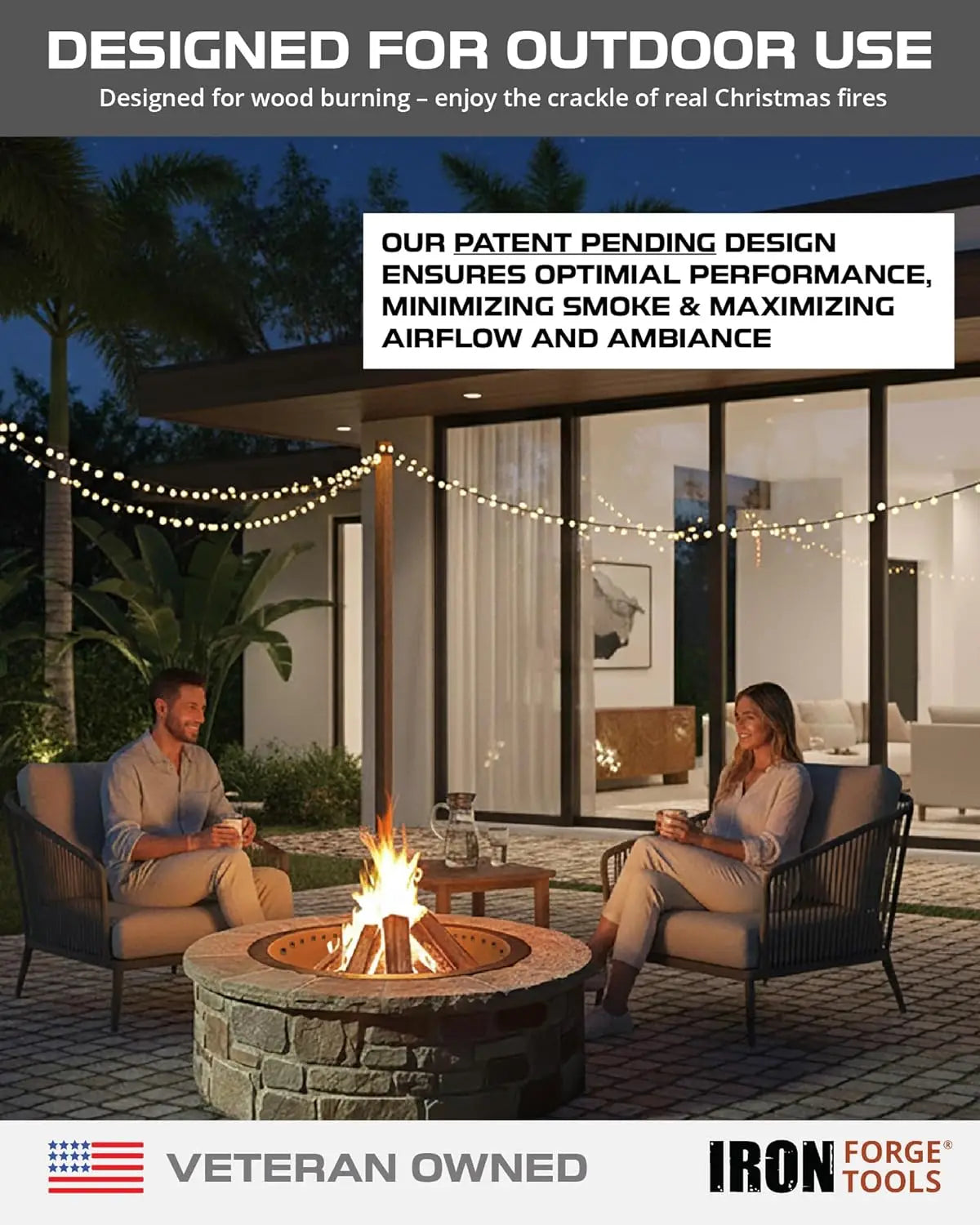 36 - inch Outdoor Fire Pit Ring for Permanent Use, Heavy - Duty Metal, No Color Specified, Smokeless, Utility Patent Pending