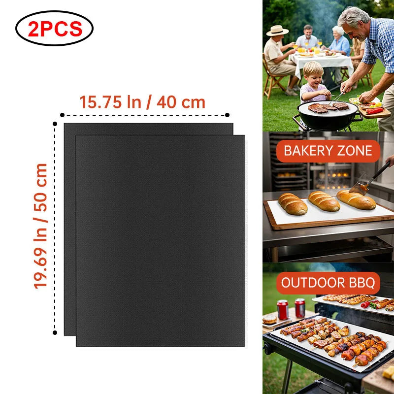 BBQ Mats Oven Bottom Liners Reusable Non-stick Baking Mats Outdoor Party Protective Mats Kitchen Tools Heat Resistant Grill Mats