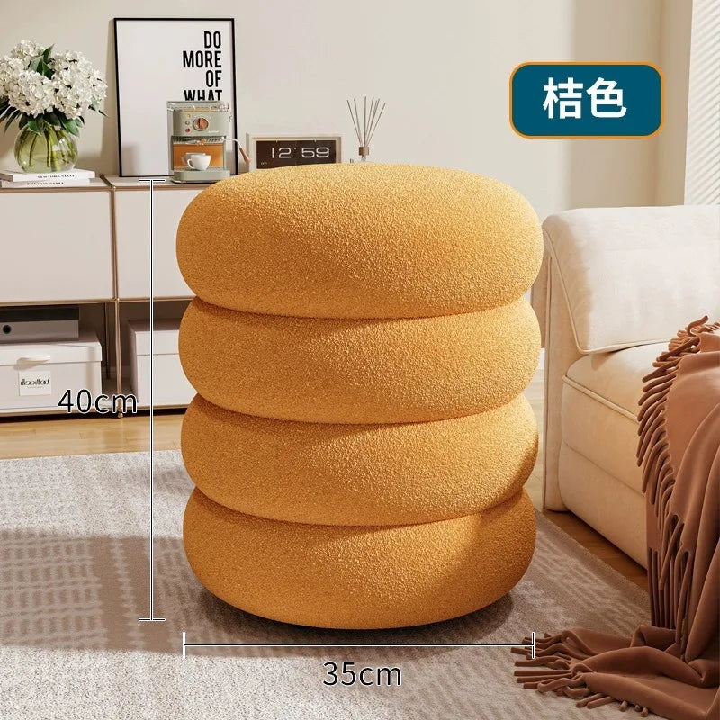 Living room small stool lamb wool bench household round stool Internet celebrity children sofa stool low stool simple pier shoe