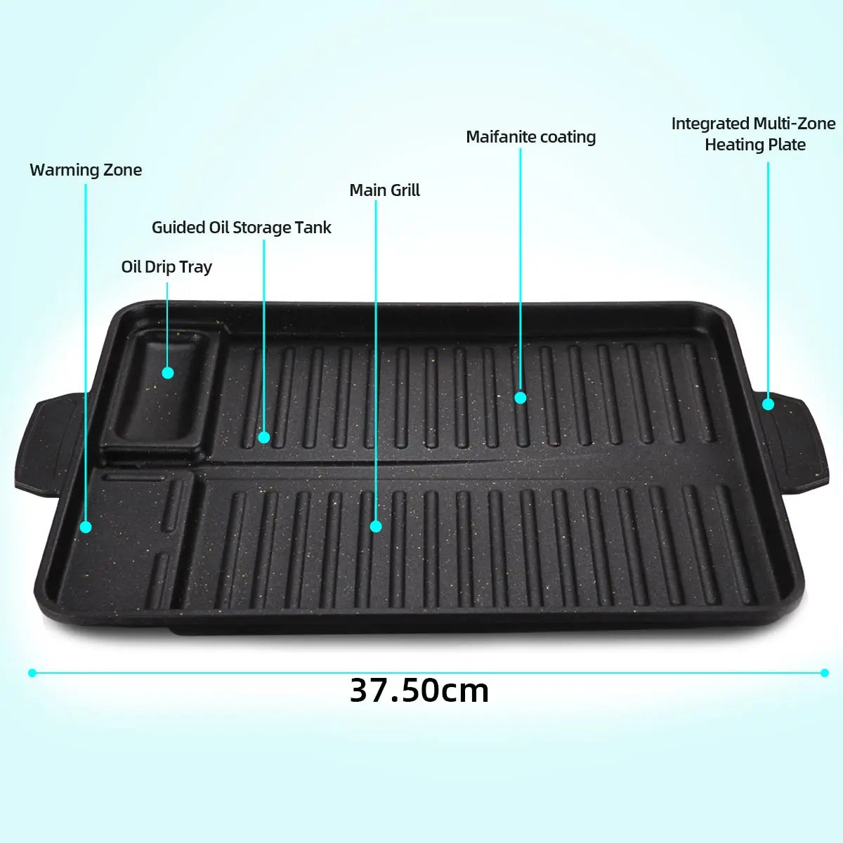 Korean Grill Pan for Indoor Outdoor Cooking Non-Stick Coated Smokeless BBQ Rectangular Barbecue Plate with Oil Hole