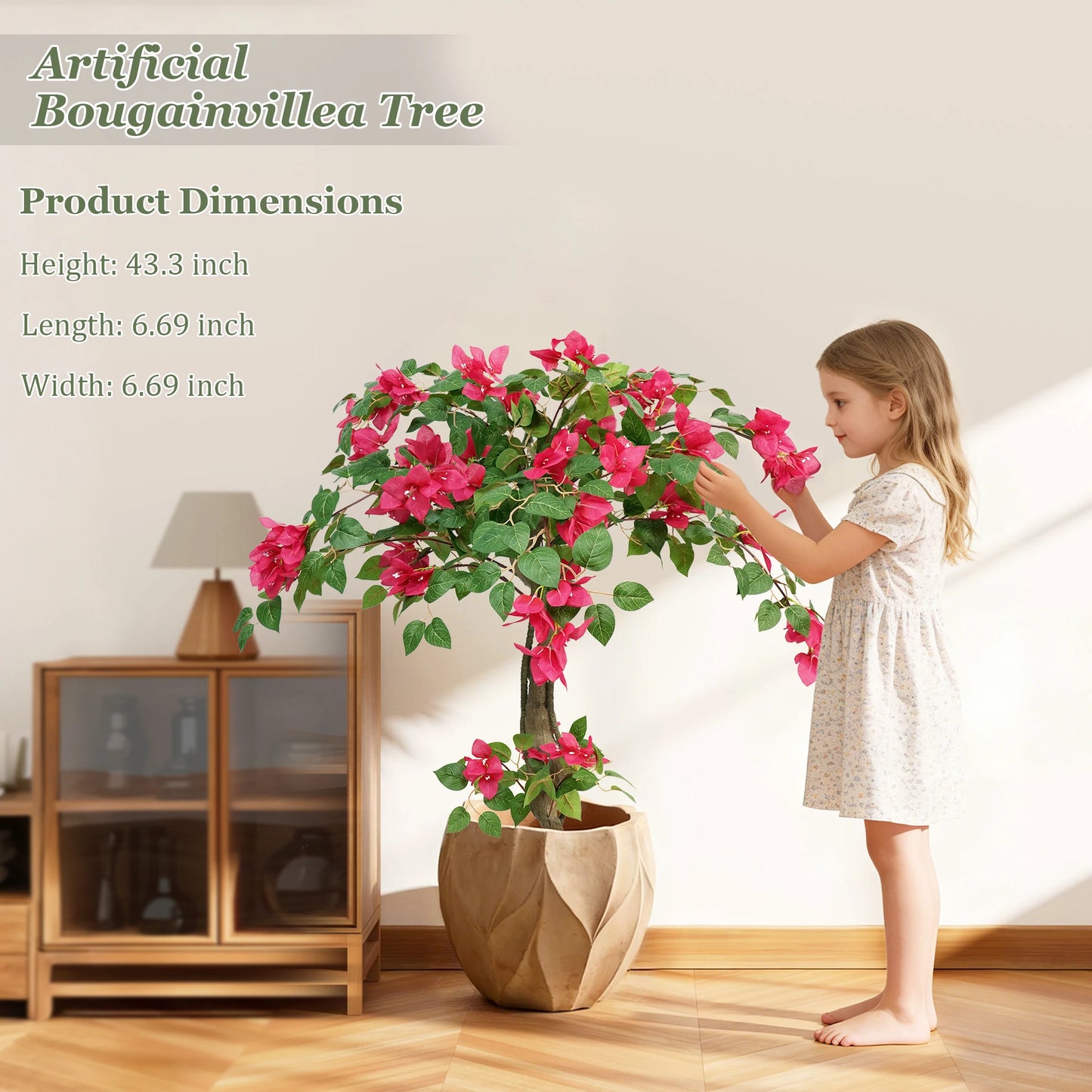 3/4/5FT Artificial Bougainvillea Tree with Silk Flowers and Green Foliage Faux Outdoor Indoor Flowering Plant for Home Office Living Room Bedroom Garden Pool Decor