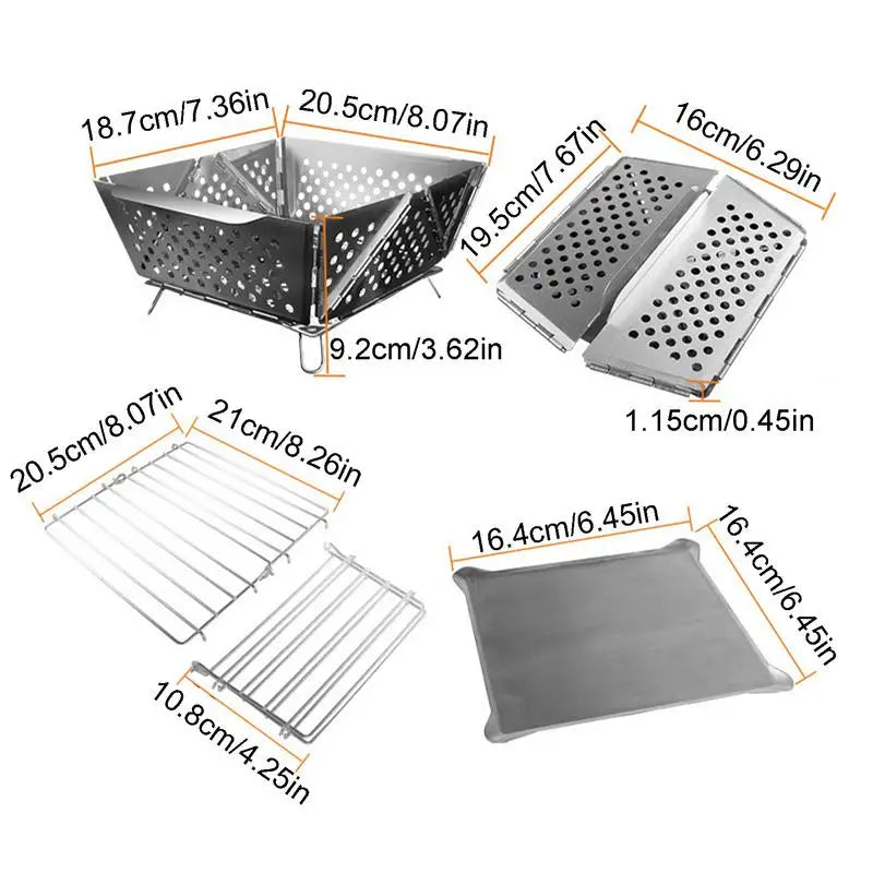 Portable Folding BBQ Grill Camping Split Stainless Steel Fire Pit Tent Stove Outdoor Picnic Accessories Charcoal Grill Burner