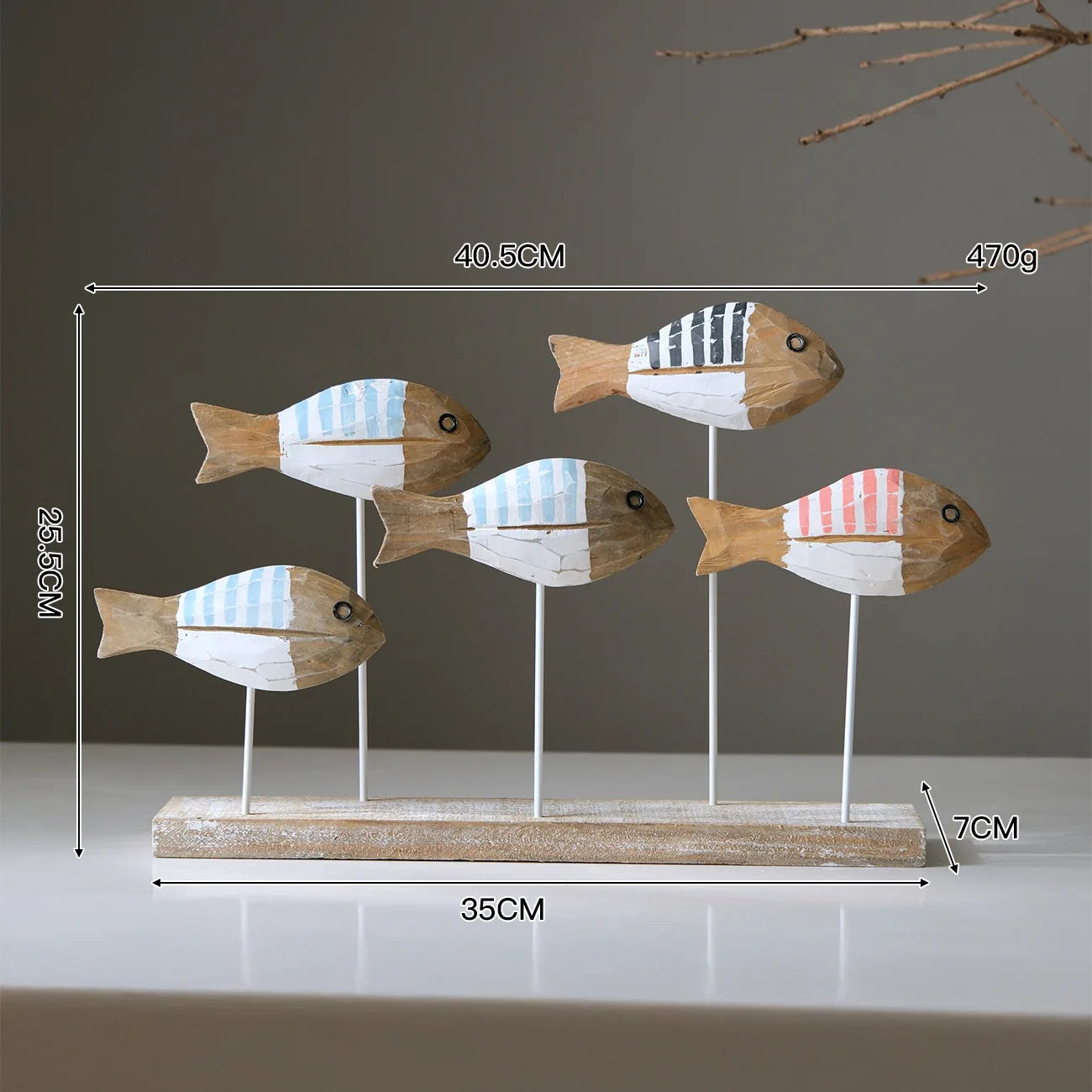 Retro Mediterranean Style 3D Wooden Shoal of Fish DecorationsHand Carving Ocean Desktop Crafts Ornaments DIY Bar Cafe Home Decor