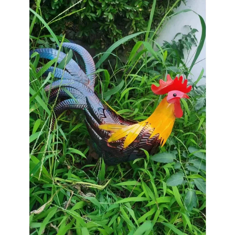 1Pcs Metal Garden Sculpture Iron Rooster Statue Home Garden Decoration Outdoor Handicraft Shelf Wall Sculpture Animal Craft Gift