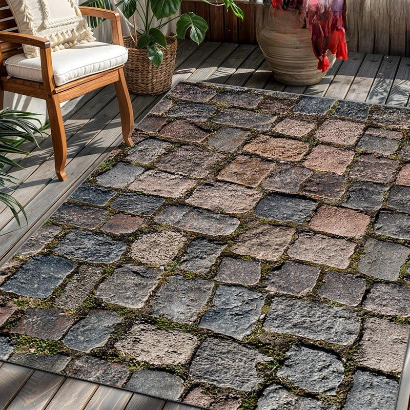 Modern Stone Decorative Mat | Outdoor Rugs | Suitable for Courtyard, Balcony, Garden, Camping, RV | Machine Washable