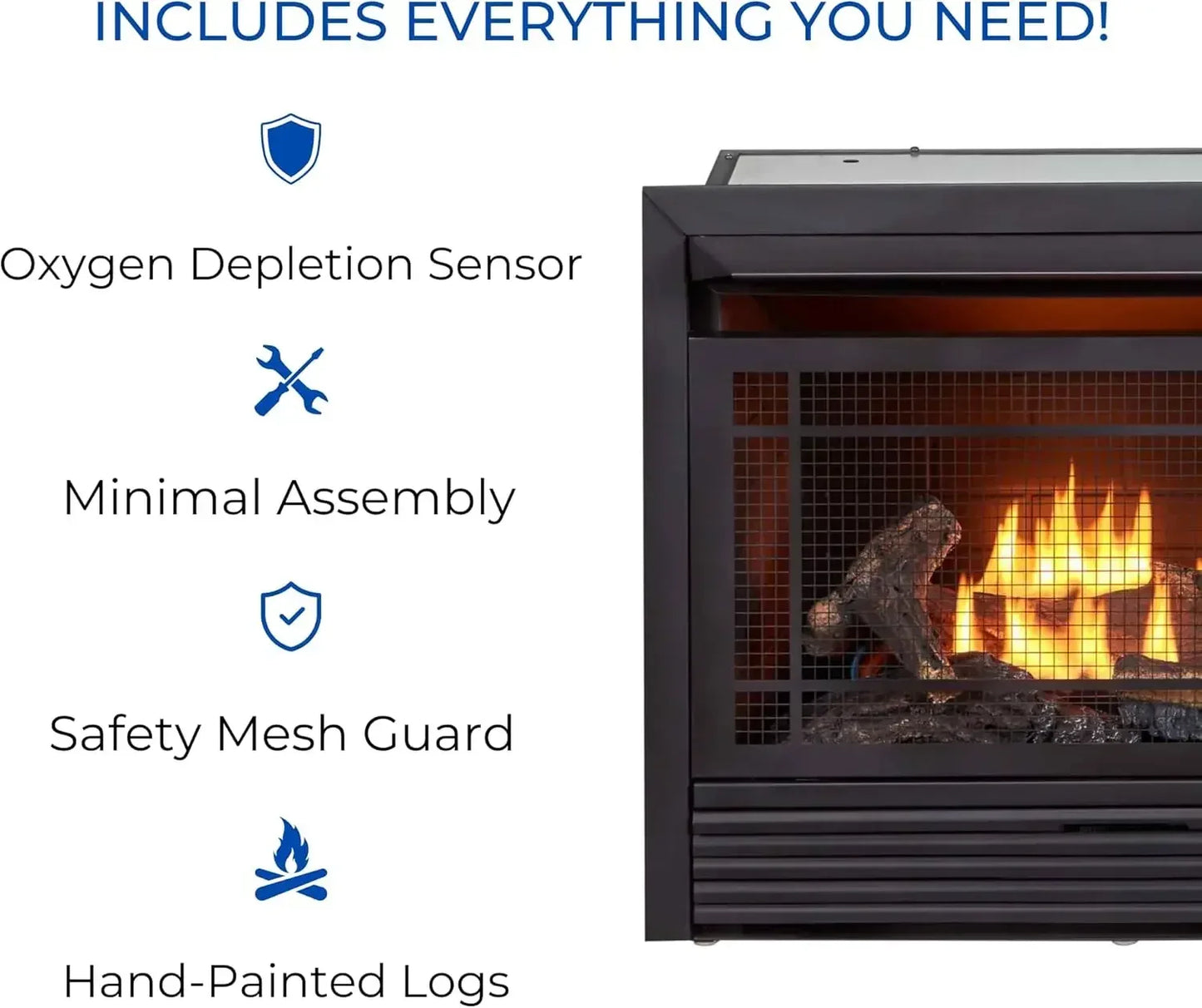 For Ventless 26,000 BTU Heats 1,350 Square Feet Dual Fuel No-Clearance Gas Fireplace Insert with Remote Control, Black