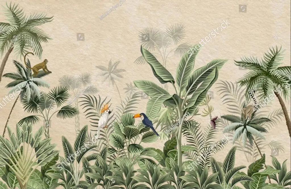 Custom 3D Tropical Rainforest Wallpaper Mural Animals Monkey Wallpapers for Living Room Background Wall paper home decor Sticker