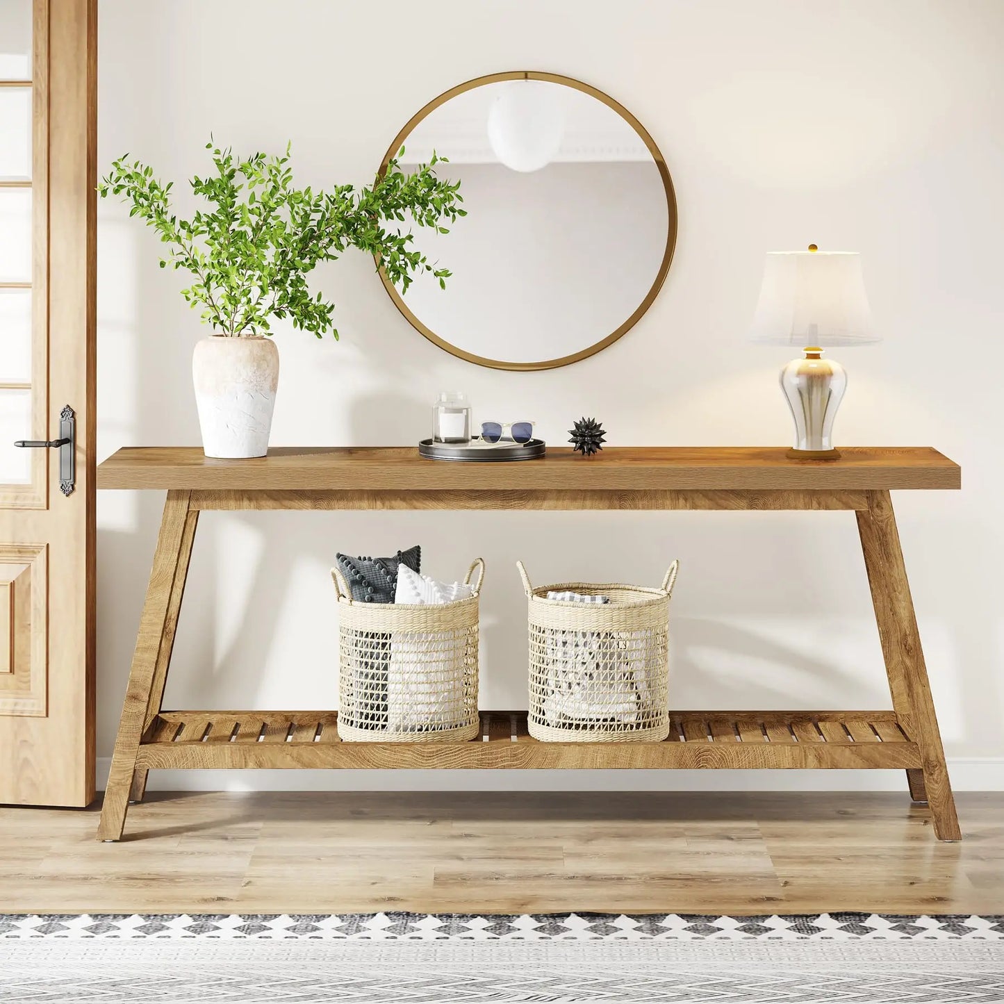 Tribesigns Farmhouse Console Entryway Table: 70.9 Inches All Wood Console Table for Entrance, 2 Tiers Narrow Long Behind Couch S