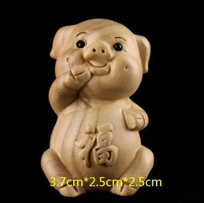 Chinese Peach Wood Carving Pendant Twelve Zodiac Animals OX Rabbit Diy KeyChain Exquisite Pendant 3D Carved Sheep Dragon Tiger