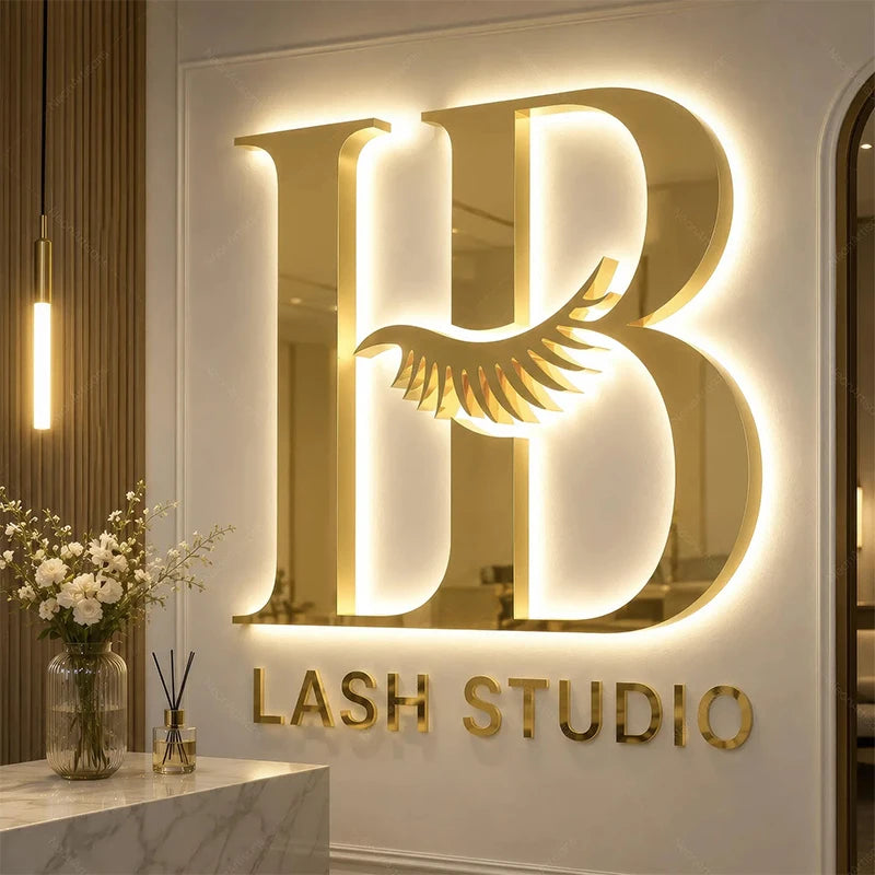 Custom Business Large 3D Led Letter Illuminated Sign Backlit Business Logo Signage Storefront Beauty Salon Sign Dropshipping