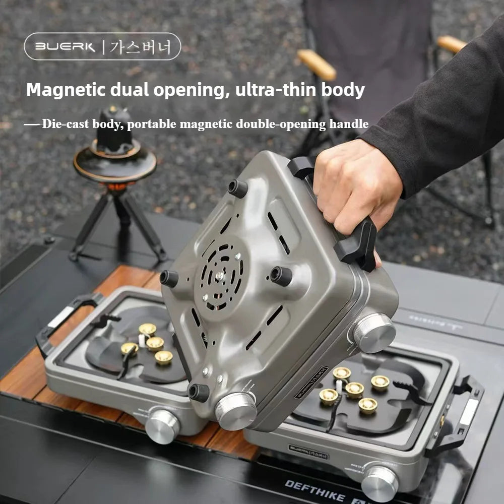 BUERK 8800W High Power Double Burner Camping Gas Stove - Portable Foldable Outdoor BBQ Grill - Split Type Butane Propane Burner