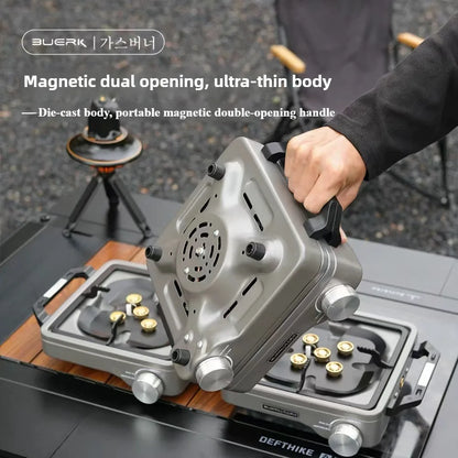 BUERK 8800W High Power Double Burner Camping Gas Stove - Portable Foldable Outdoor BBQ Grill - Split Type Butane Propane Burner