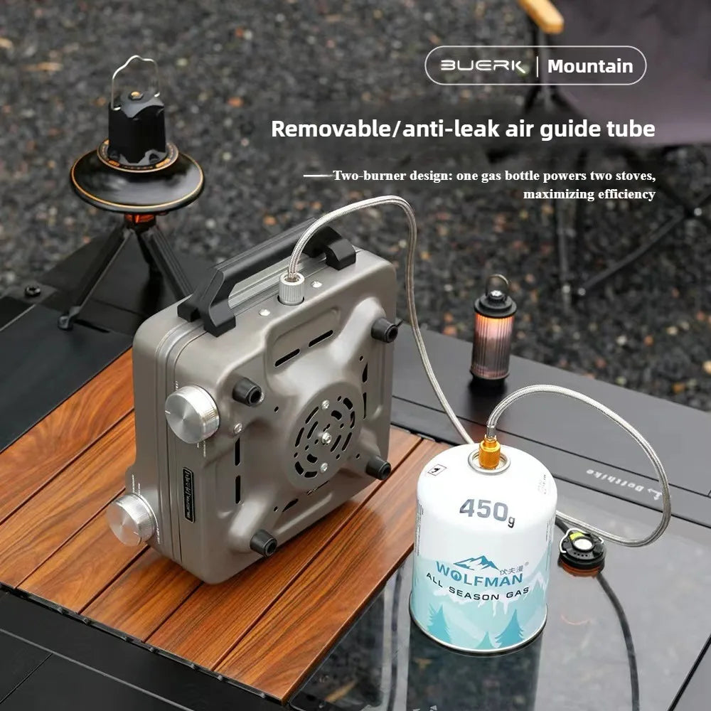 BUERK 8800W High Power Double Burner Camping Gas Stove - Portable Foldable Outdoor BBQ Grill - Split Type Butane Propane Burner