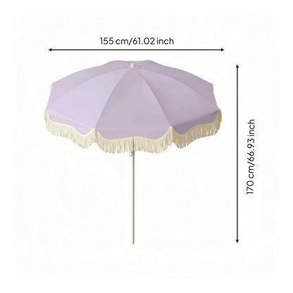 Tassel Patio Umbrella Portable Tassel Beach Umbrella Garden Sunshade with Tassels Sturdy 8-Rib Construction for Market Vendors