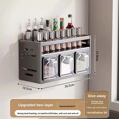 New Kitchen Spice Shelf Wall-mounted Spice Storage Rack Kitchen Seasoning Organizer Holder No Punching Required Storage Shelf