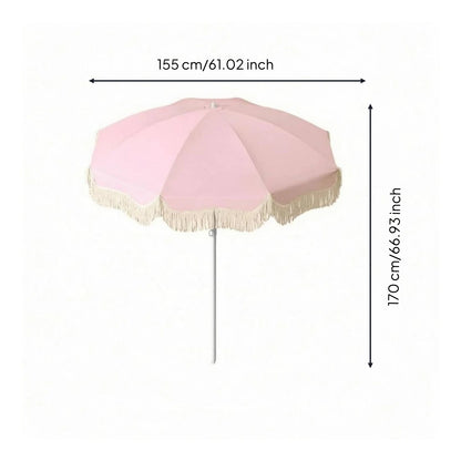 Tassel Patio Umbrella Portable Tassel Beach Umbrella Garden Sunshade with Tassels Sturdy 8-Rib Construction for Market Vendors