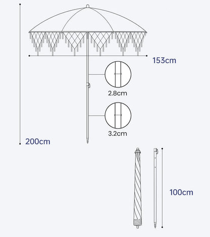 Tassel Patio Umbrella Portable Tassel Beach Umbrella Garden Sunshade with Tassels Sturdy 8-Rib Construction for Market Vendors