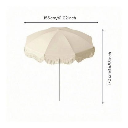 Tassel Patio Umbrella Portable Tassel Beach Umbrella Garden Sunshade with Tassels Sturdy 8-Rib Construction for Market Vendors