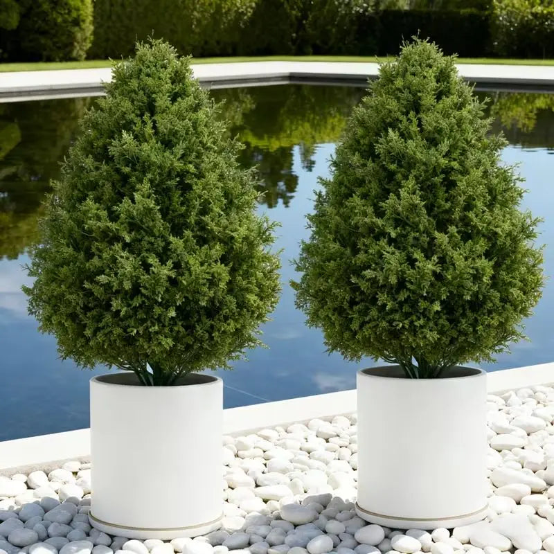 Artificial Cedar Topiary Trees 2 Pack, UV Resistant Fake Cypress Plants for Outdoor Indoor Home Porch Garden Decor