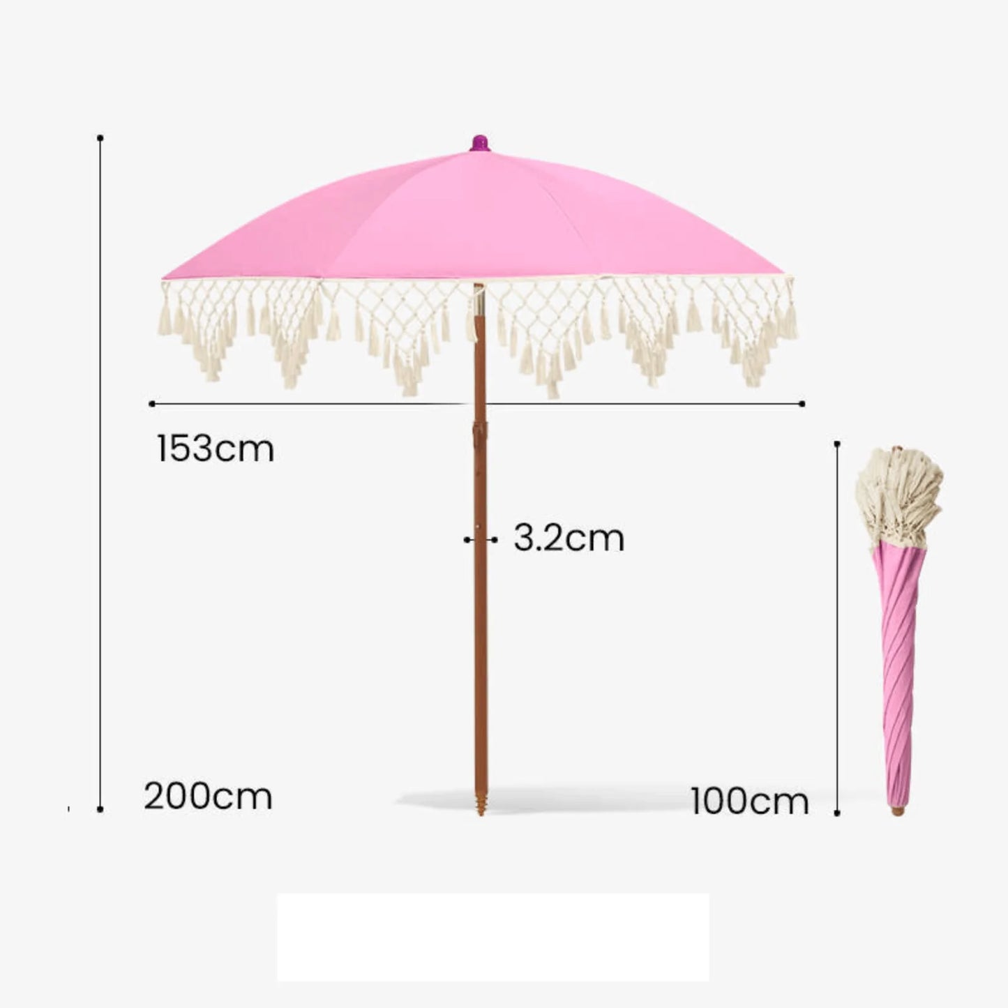 Tassel Patio Umbrella Portable Tassel Beach Umbrella Garden Sunshade with Tassels Sturdy 8-Rib Construction for Market Vendors