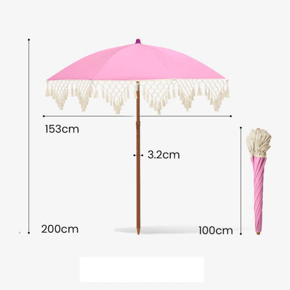 Tassel Patio Umbrella Portable Tassel Beach Umbrella Garden Sunshade with Tassels Sturdy 8-Rib Construction for Market Vendors