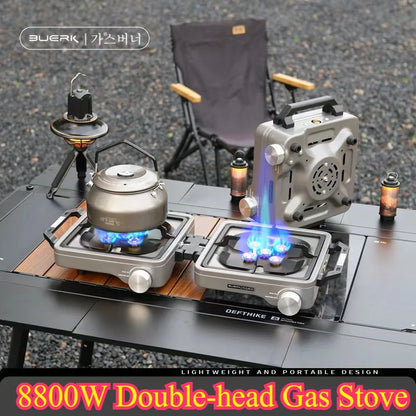 BUERK 8800W High Power Double Burner Camping Gas Stove - Portable Foldable Outdoor BBQ Grill - Split Type Butane Propane Burner