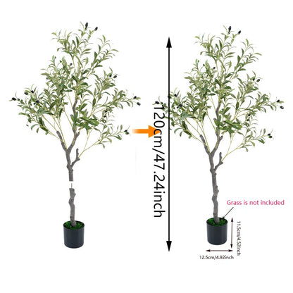 1pc Artificial Olive Tree 120cm Tall Faux Plant for Home Balcony Office Garden Decor Indoor Outdoor Plastic Fake Potted Tree