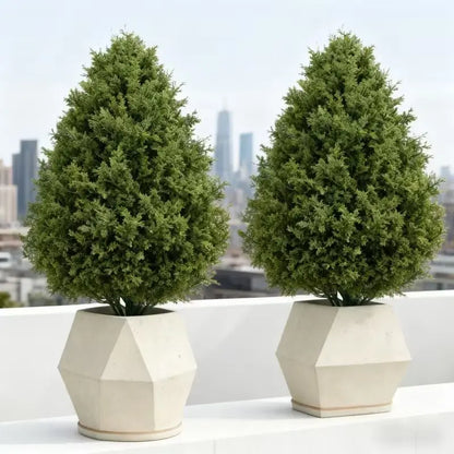 Artificial Cedar Topiary Trees 2 Pack, UV Resistant Fake Cypress Plants for Outdoor Indoor Home Porch Garden Decor