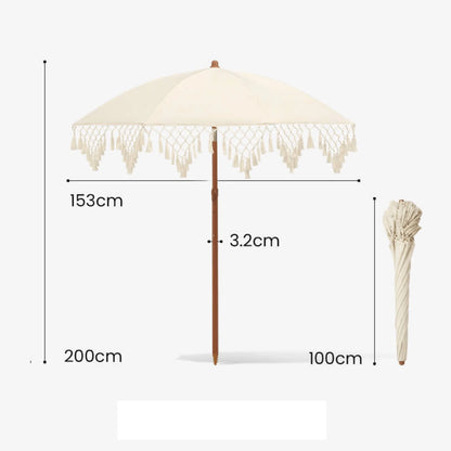 Tassel Patio Umbrella Portable Tassel Beach Umbrella Garden Sunshade with Tassels Sturdy 8-Rib Construction for Market Vendors