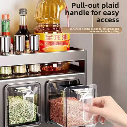 New Kitchen Spice Shelf Wall-mounted Spice Storage Rack Kitchen Seasoning Organizer Holder No Punching Required Storage Shelf